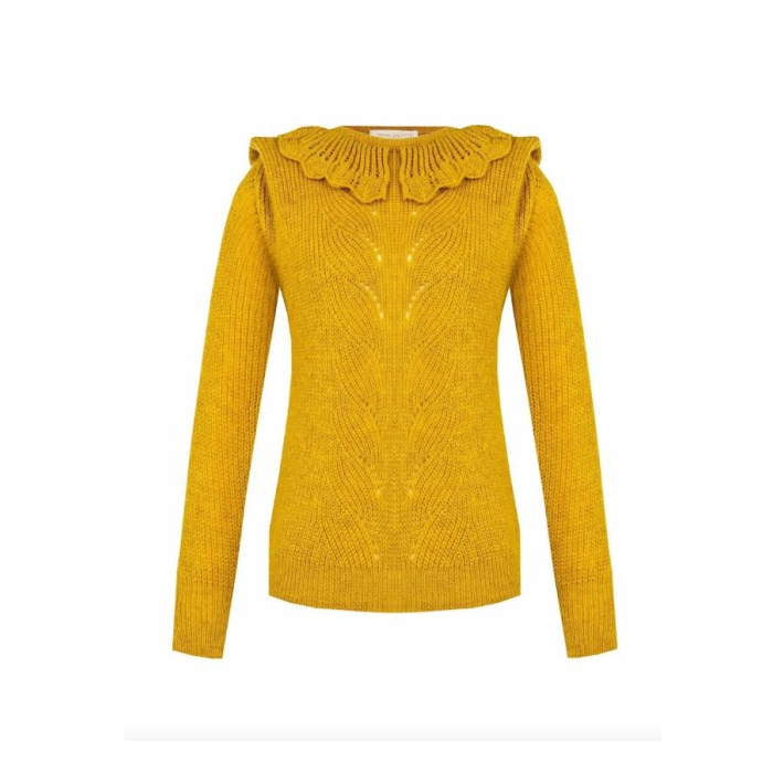 Dámsky pletený sveter s golierom žltý Rinascimento CFM80010403003