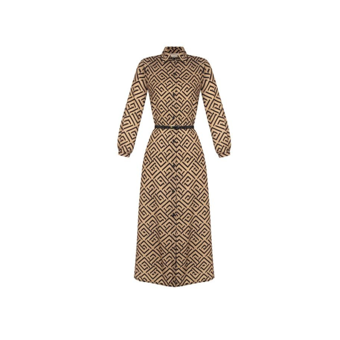 Dámske vzorované dlhé šaty s opaskom hnedé Rinascimento CFC80018046002