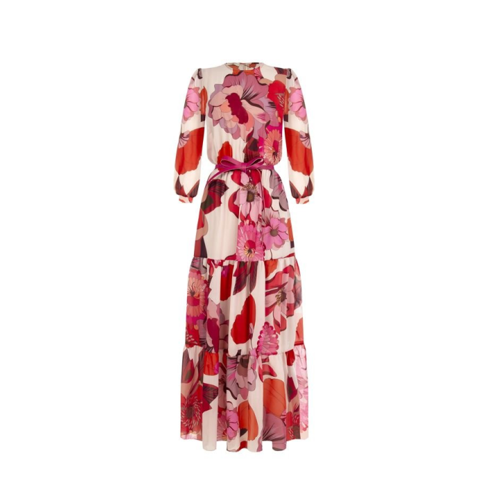Dámske kvetované dlhé letné šaty ružové Rinascimento CFC80018422002