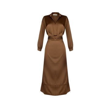 Dámske saténové košeľové šaty hnedé Rinascimento CFC80107805003