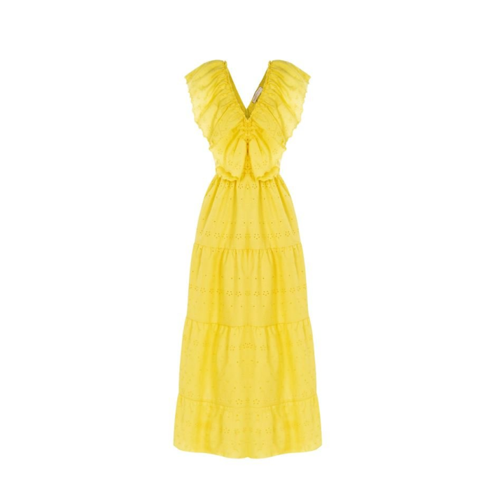 Dámske madeira letné volánové šaty žlté Rinascimento CFC80109167003