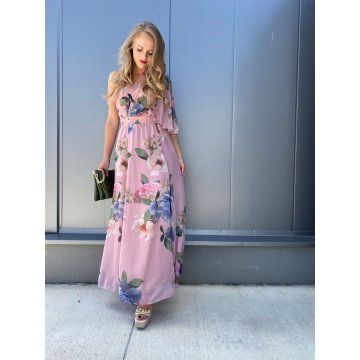 Kvetované spoločenské dlhé šaty