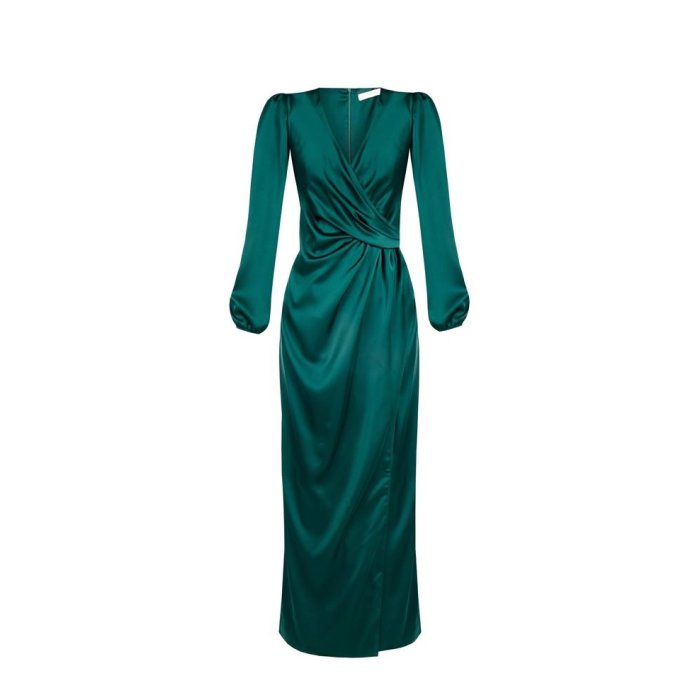 Dámske saténové dlhé šaty na ples zelené Rinascimento CFC80112183003